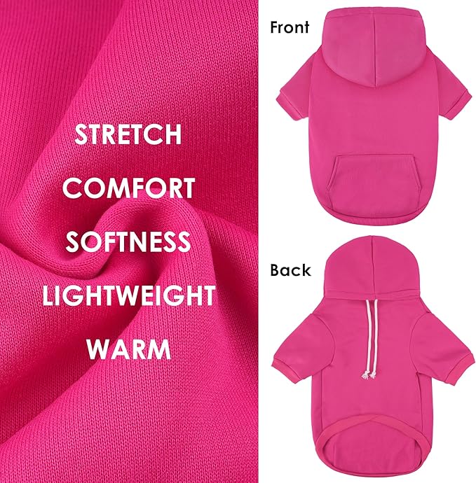 BAOBICUTE Dog Basic Hoodie Soft Dog Clothes Cold Weather Sweaters for Medium Large Dogs Cozy Fabric Warm Sweatshirt with Leash Hole (Rose Pink, M (Back: 16.54",Chest: 22.05", Neck: 16.54"))