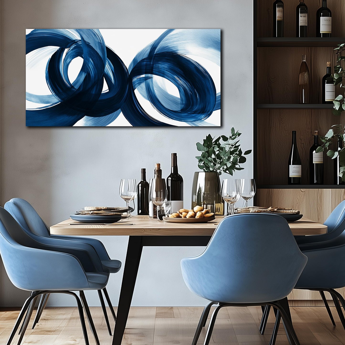 MXUNYZ Blue Abstract Canvas Wall Art Bedroom Modern Minimalist Wall Decor