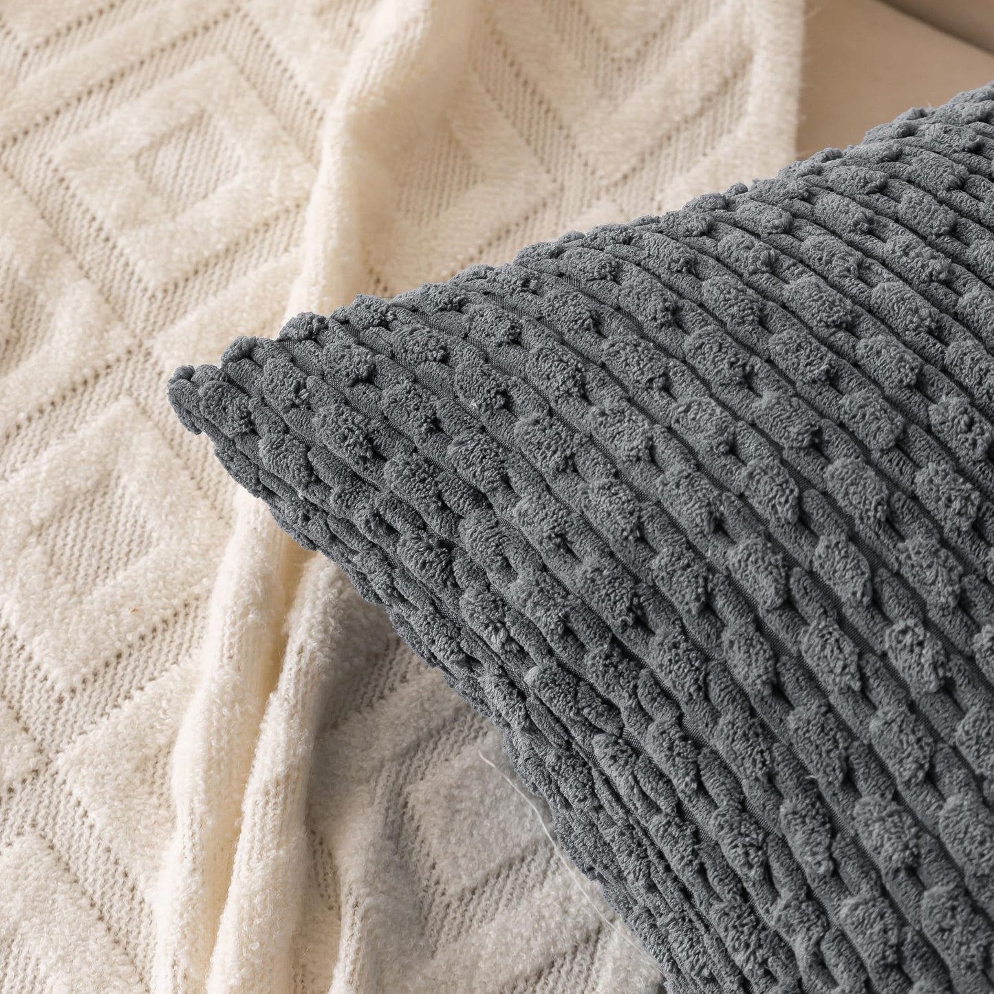 Cozoomy Set of 4 Medium Grey Decorative Throw Pillow Covers 20x20 Inch Corduroy Pillow Covers for Bed Couch Sofa Living Room Soft Square Cushion Cases
