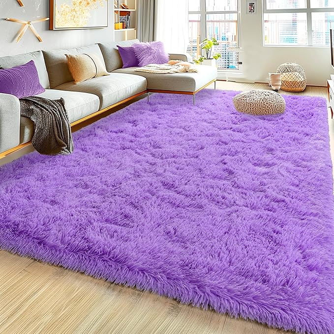 Ultra Fluffy Rug for Living Room Bedroom, 5x7 Fuzzy Large Area Rug for Living Room, Plush Soft Shag Carpet for Girl Boy Kids, Non Slip Rug Modern Indoor Home Decor Aesthetic, Purple