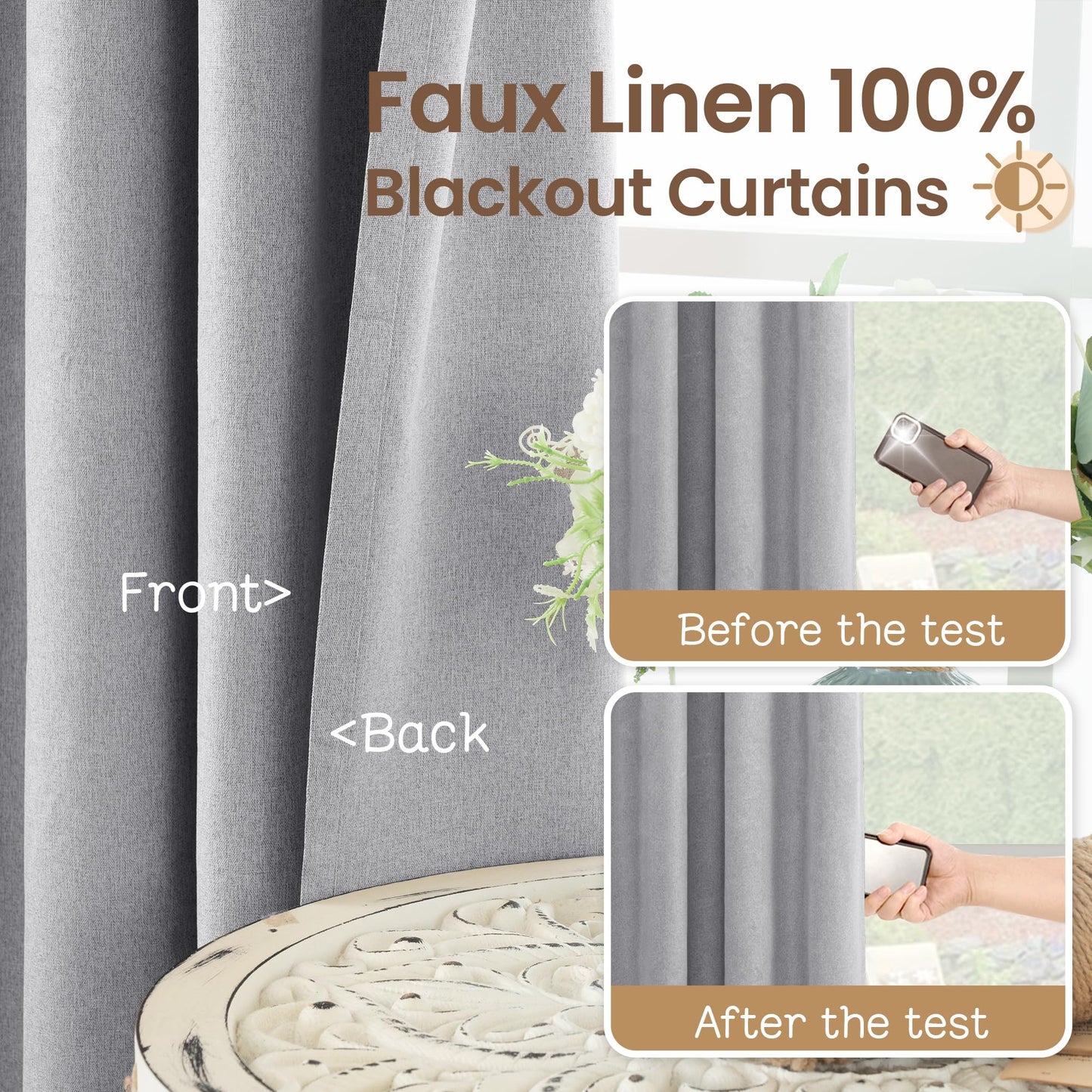 BGment Dark Grey Boys 100% Blackout Curtains for Bedroom- Linen Thermal Insulated Light Blocking Grommet Window Drapes for Nursery Living Room Farmhouse, 52 x 84 Inch