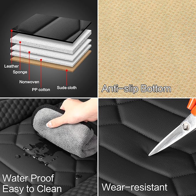 HAIYAOTIMES Leather Car Seat Covers Front Pair, Waterproof Faux Leather Seat Covers for Cars, Non-Slip Car Interior Covers Universal Fit for Most Cars Sedans Trucks SUVs, Black