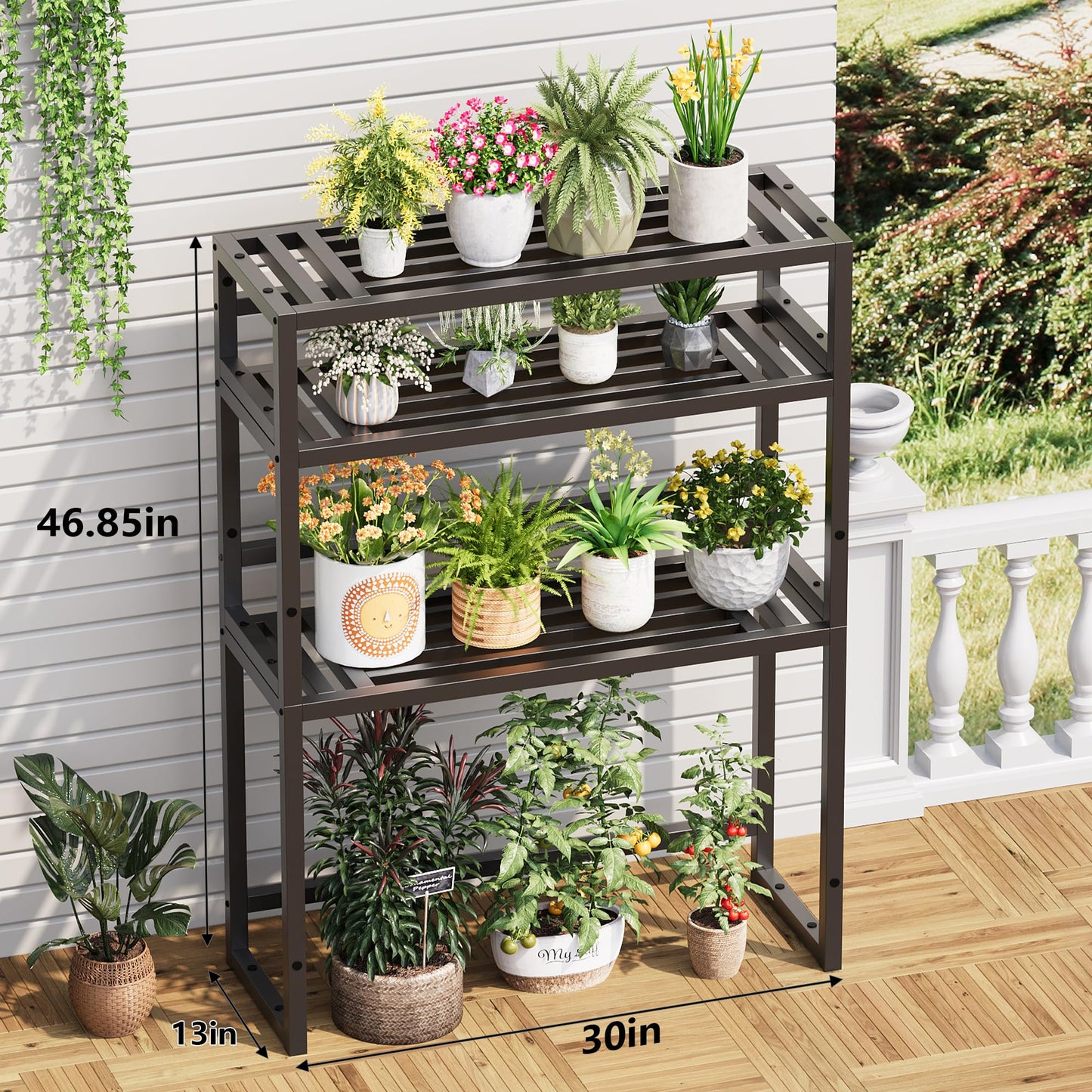 Hongsane Plant Stand Indoor Outdoor,3 Tier Ladder Metal Plant Stands Riser,Heavy Duty Wrought Iron Plant Shelves for Multi Large Pots,Black Tiered Flower Display Holder for Living Room,Patio,1-Pack
