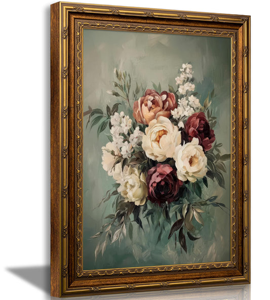 Vintage Gold Framed Flowers Wall Art Vintage Moody Flower Print Painting Canvas Prints Moody Flowers Wall Decor Victorian Painting Style Poster Print Artwork for Living Room Bedroom Home Decoration