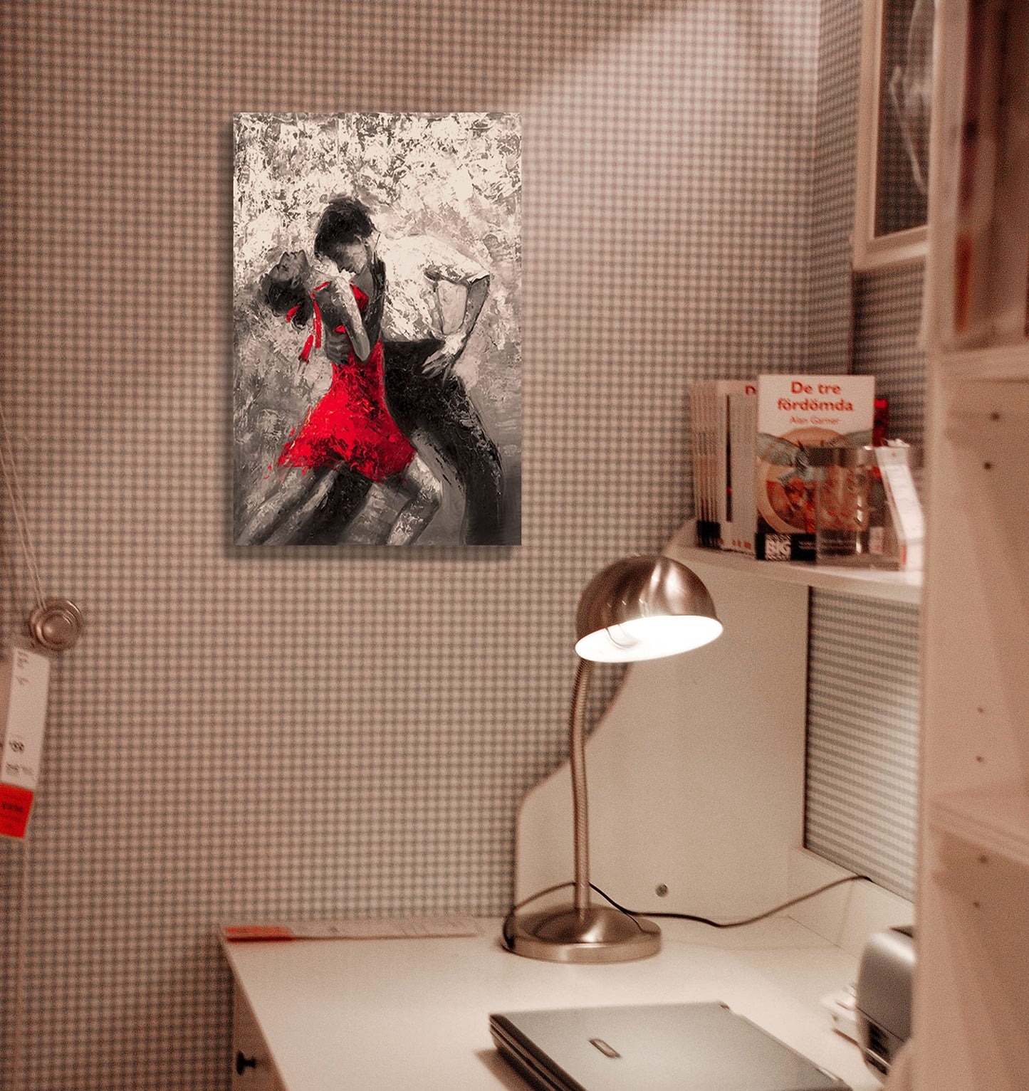 Black and White Wall Art Tango Dancer in Red Black Dancing Suits Painting Prints on Canvas with Frame for Bedroom Decor (12Wx16L, Tango 2)
