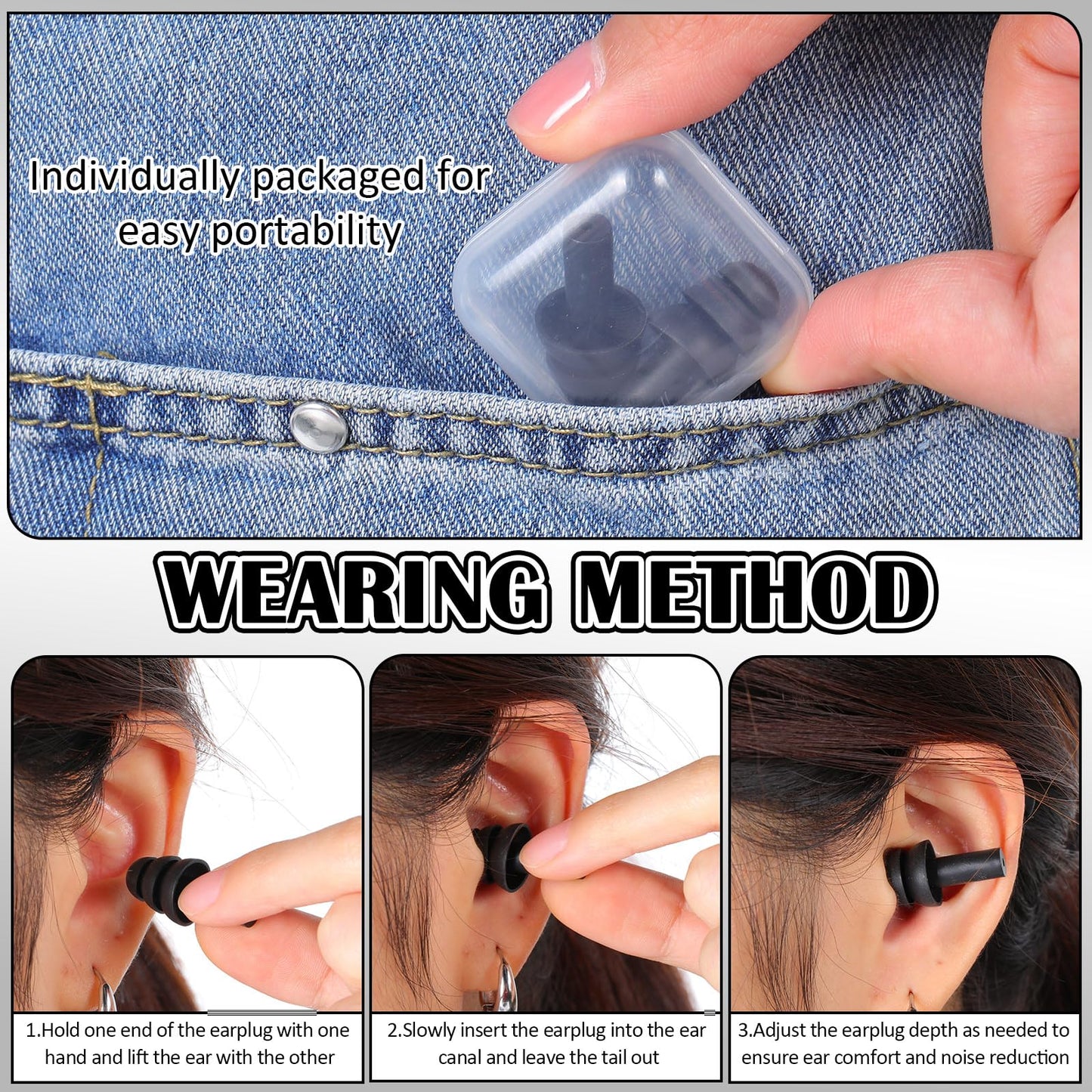 TrelaCo 100 Pairs Ear Plugs Bulk, NRR 29dB Reusable Silicone Ear Plugs with Plastic Cases Soft Foam for Sleeping Noise Cancelling for Concerts Shooting Swimming Noise Reduction(Black)