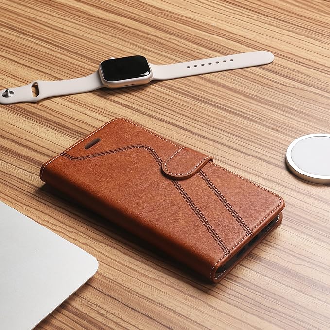 CIVICASE for iPhone 16 Wallet Case,PU Leather Flip Case RFID Blocking Credit Card Holder Folio Magnetic Stand TPU Shockproof Cover Compatible with iPhone 16, Brown