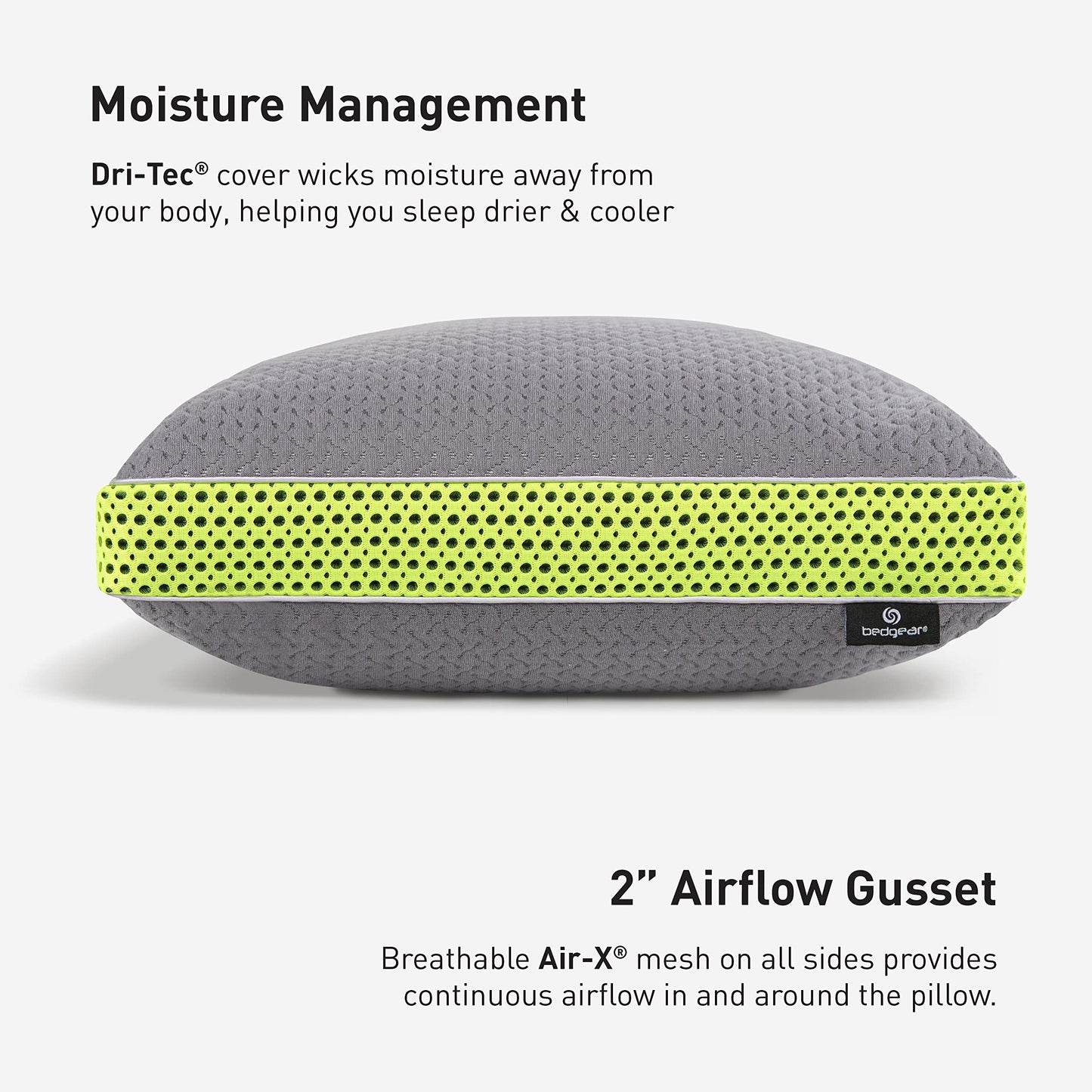 Bedgear Multi-Position Performance Pillow, Medium Soft Cooling Pillow for Back, Side & Stomach Sleepers - React Blend Fill, Breathable Airflow Design, Dri-Tec Moisture-Wicking Cover - Hypoallergenic