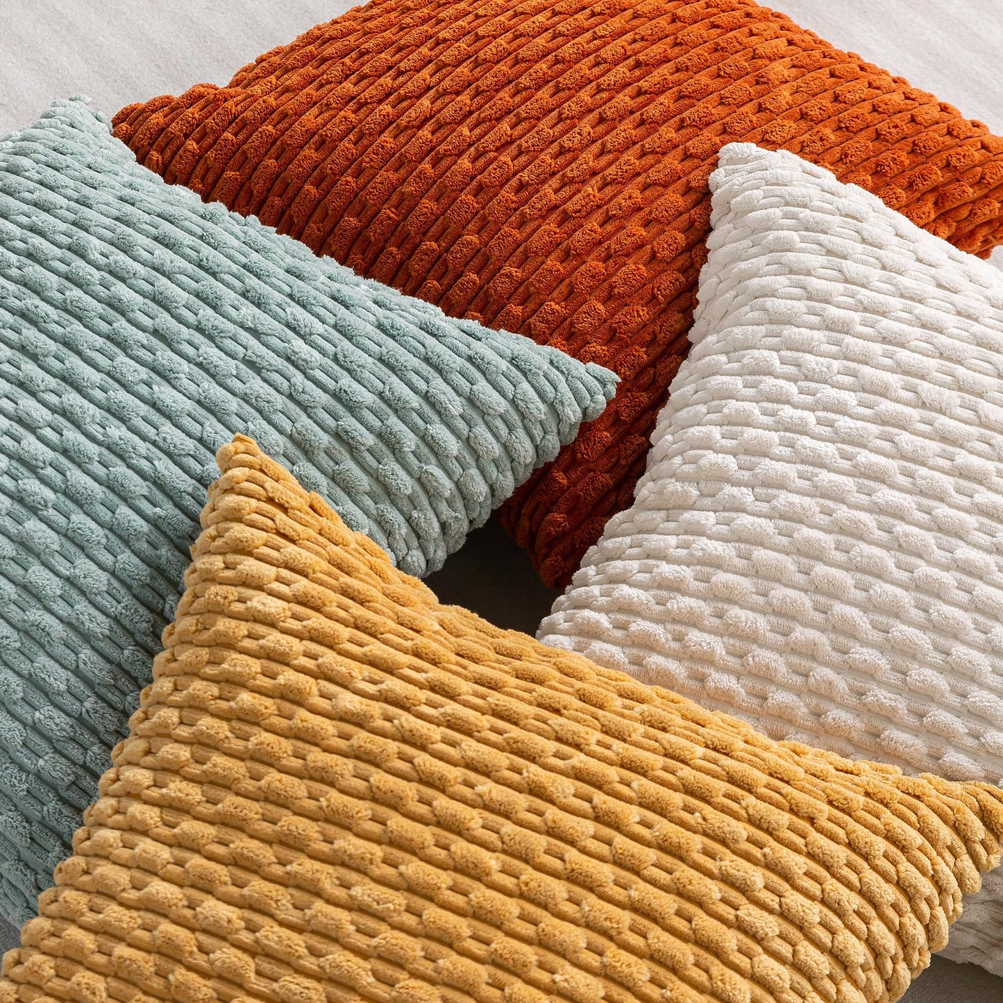 Cozoomy Set of 4 Yellow Rust Aqua Decorative Throw Pillow Covers 20x20 Inch Corduroy Pillow Covers for Bed Couch Sofa Living Room Soft Square Cushion Cases