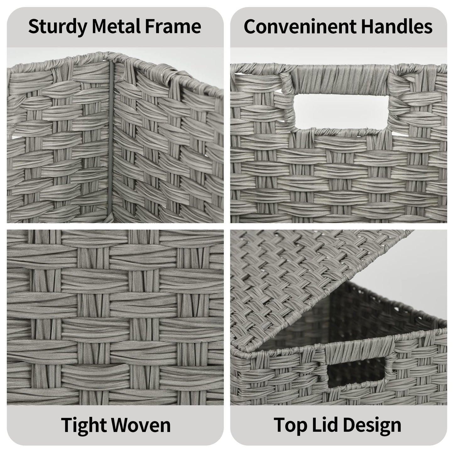 GRANNY SAYS Wicker Storage Baskets, Decorative Boxes with Lids, Set of 3 Nesting Wicker Baskets for Organizing, Gray, 3-Pack