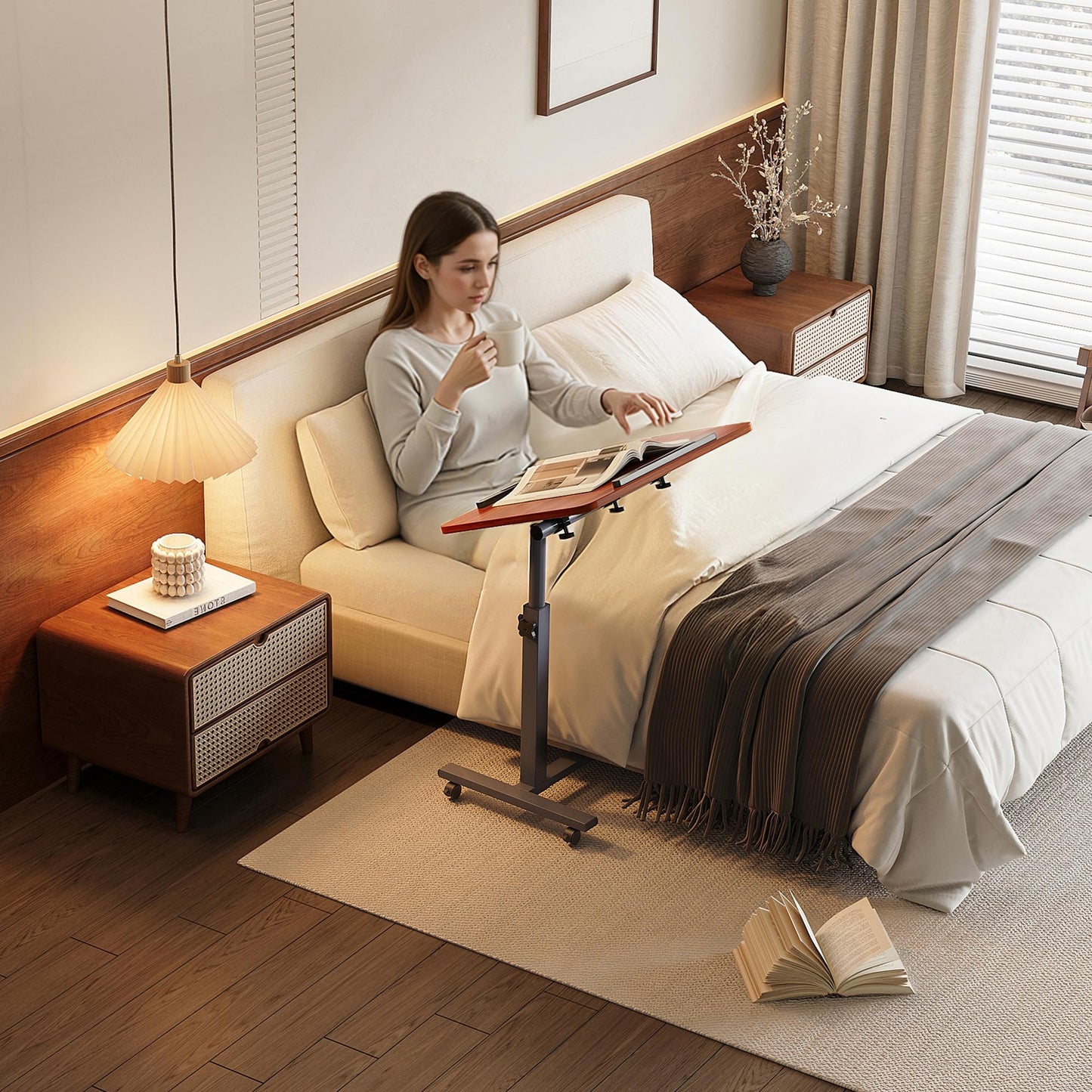 Furist Overbed Bedside Table with Wheels, Medical Hospital Bed Table, Computer Stand for Bed Side, Rolling Tray for Hospital and Home Use