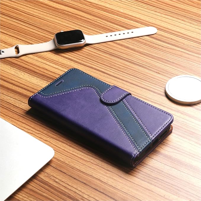 CIVICASE for iPhone 17 Pro Max Wallet Case,PU Leather Flip Case RFID Blocking Credit Card Holder Folio Magnetic Stand TPU Shockproof Cover Compatible with iPhone 17 Pro Max, Purple Blue