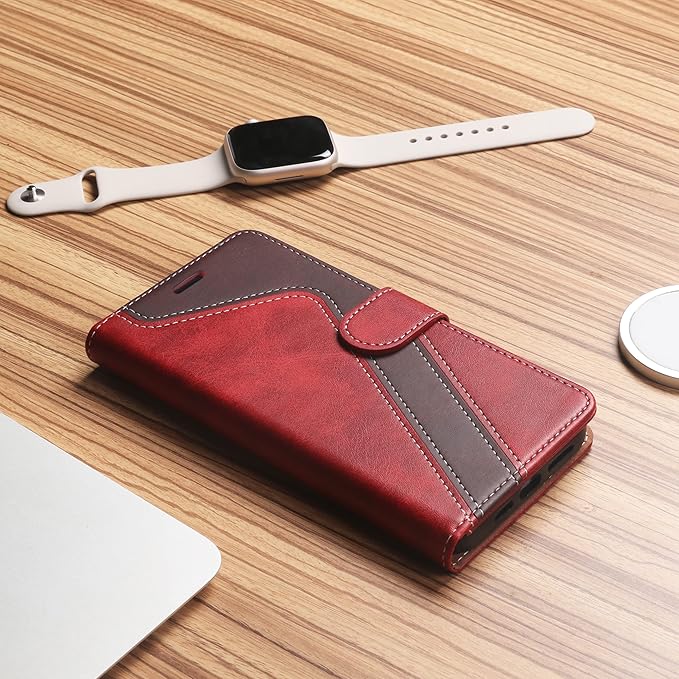 CIVICASE for iPhone 12 Pro Max Wallet Case,Leather Flip Case [RFID Blocking] Credit Card Holder Folio Magnetic Stand TPU Shockproof Cover Color Matching for iPhone 12 Pro Max (6.7") Red Brown