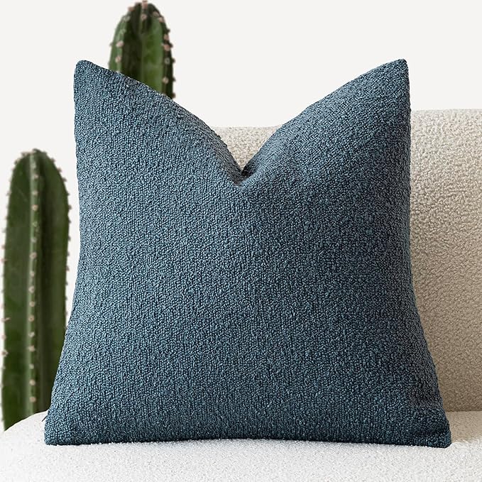 Foindtower Decorative Boucle Throw Pillow Covers Accent Solid Pillow Cases Cozy Soft Textured Couch Cushion Case for Chair Sofa Bedroom Living Room Home Decor 22 x 22 Inch,Blue