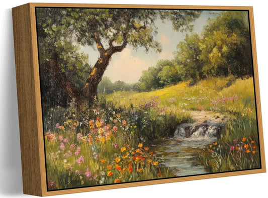 Framed Vintage Canvas Wall Art Poplars Stream Nature Landscape Painting Picture Wall Decor Rustic Flower Cottagecore Print Artwork for Bedroom Living Room Bathroom Home Decoration 8x10in