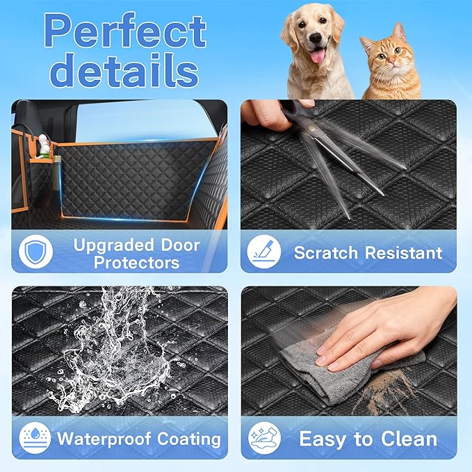 Dog Car Seat Cover for Back Seat, Hard Bottom Car Seat Cover for Dogs with Door Protectors, Waterproof Back Seat Extender for Dogs, Scratch-Resistant, Suitable for Cars