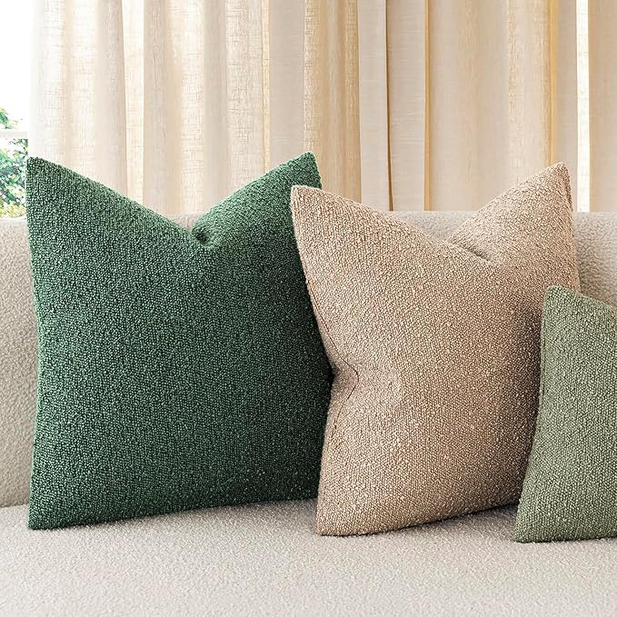Foindtower Decorative Textured Boucle Throw Pillow Covers Accent Solid Pillow Cases Neutral Soft Cozy Couch Cushion Case for Chair Sofa Bedroom Living Room Home Decor 22x22 Inch,1PC,Pine Green