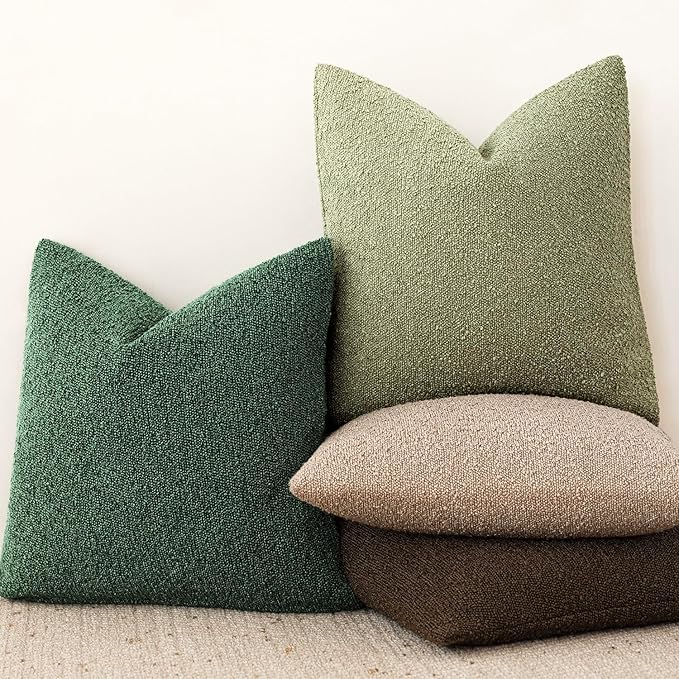 Foindtower Decorative Textured Boucle Throw Pillow Covers Accent Solid Pillow Cases Neutral Soft Cozy Couch Cushion Case for Chair Sofa Bedroom Living Room Home Decor 18x18 Inch,1PC,Pine Green