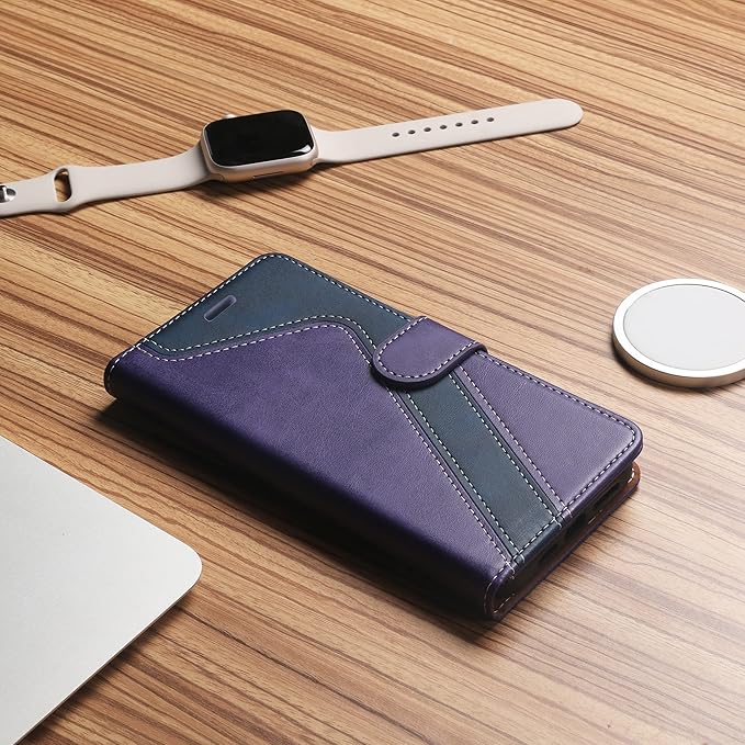 CIVICASE for iPhone 16 Pro Max Wallet Case,PU Leather Flip Case RFID Blocking Credit Card Holder Folio Magnetic Stand TPU Shockproof Cover Compatible with iPhone 16 Pro Max, Purple Blue