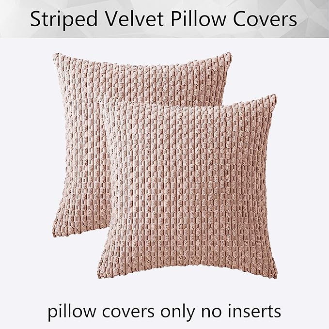 Kevin Textile 24x24 Pillow Covers 2 Packs Light Pink with Stripe Pattern Super Soft Corduroy Square Solid Cushion Cover Valentines Day Gifts for Couch Sofa Bedroom Living Room 60x60 cm