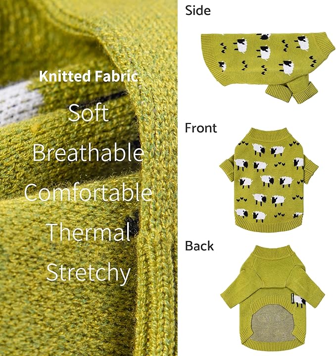 Fitwarm Funny Sheep Sweater, Thermal Winter Clothes for Small Dogs, Boy & Girl Dog Holiday Clothes, Doggy Pullover Jumper, Pet Outfit, Black, Green, White, XL