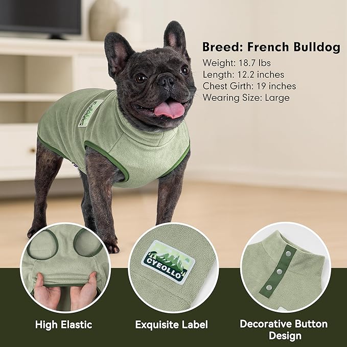 cyeollo Dog Sweaters for Small Dogs, Turtleneck Fleece Dog Sweater Stretchy Pullover Dogs Jacket Vest Lightweight Soft Warm Winter Pet Clothes, Green M