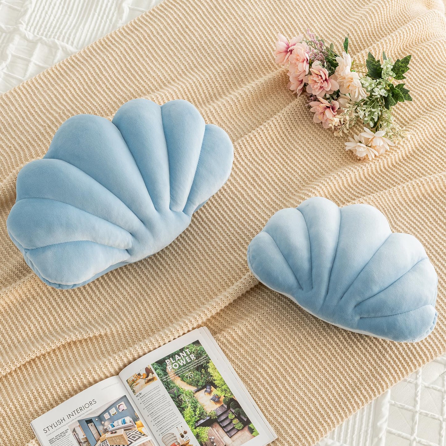 ZCNYCLAM Shell Pillow, Shell Shaped Decorative Throw Pillows with Velet for Couch Bed, Cute Seashell Beachy Room Decor Aesthetic Throw Pillows for Bedroom Living Room(13x10 Inches, Dusty Blue)