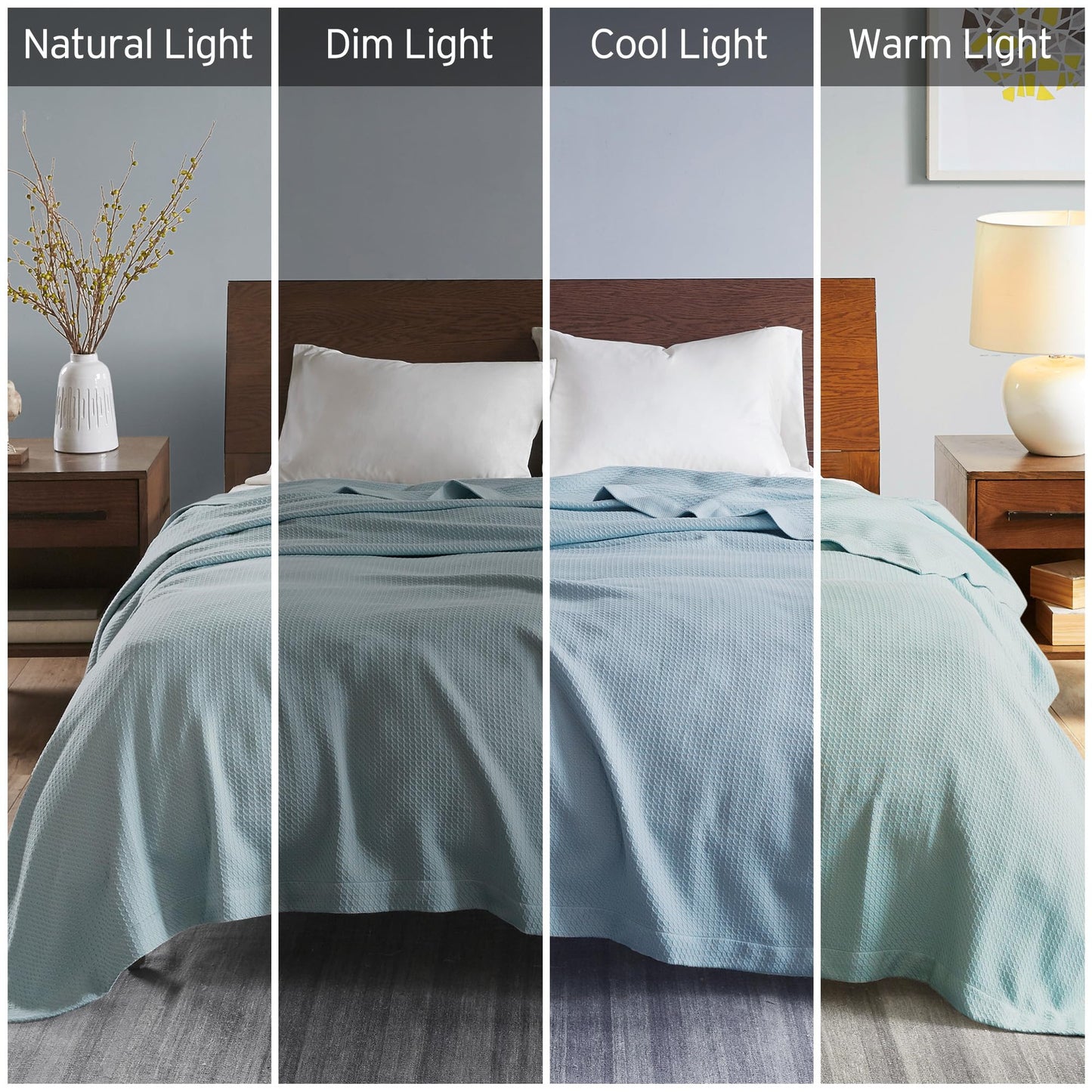 Madison Park 100% Egyptian Cotton Lightweight Summer Blanket, Breathable Waffle Knit Design, Soft Cozy All-Season Throw for Bed, Couch or Sofa, Light Blue King Size (108"x90")