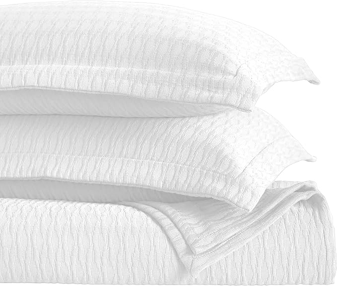 Superior 3 Piece Cotton Bedspread Set, Home Bed Decor, Decorative Bed Spread, 2 Pillow Shams, Medium Weight Blanket, Matelasse Coverlet, Bedding Essentials, Calvert Collection, California King, White