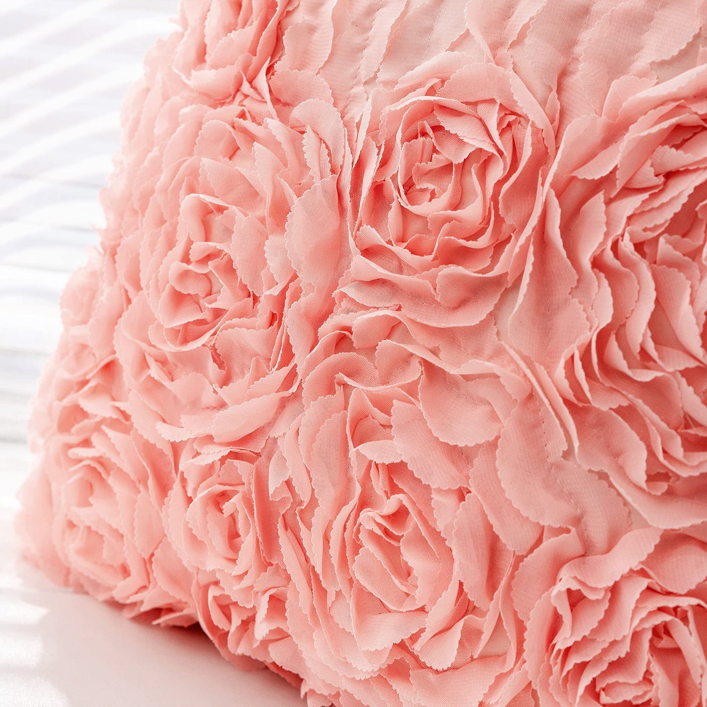 CaliTime Throw Pillow Cases Pack of 2 Solid 3D Stereo Chiffon Wave Rose Flower Decorative Cushion Covers Shells for Couch Sofa Bedroom 12 X 20 Inches Pink