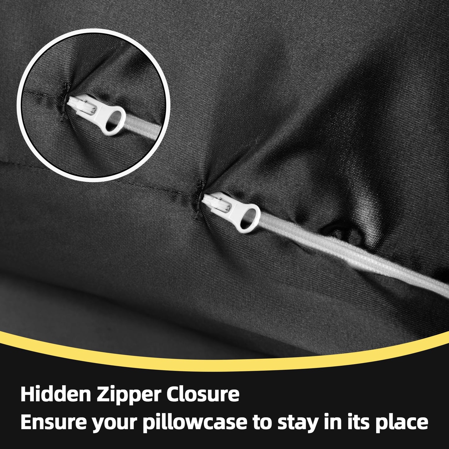 BALAPET Silky Satin Pregnancy Pillow Cover (ONLY Pillowcase), U Shaped Smooth Maternity Pillow Cover with Hidden Zip, Luxurious Soft & Breathable Large Pillow Protector for Side Sleeper, Black