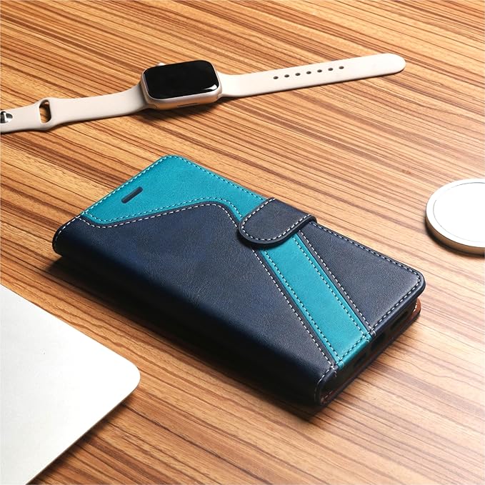 CIVICASE for iPhone 17 Pro Wallet Case,PU Leather Flip Case RFID Blocking Credit Card Holder Folio Magnetic Stand TPU Shockproof Cover Compatible with iPhone 17 Pro, Blue Green