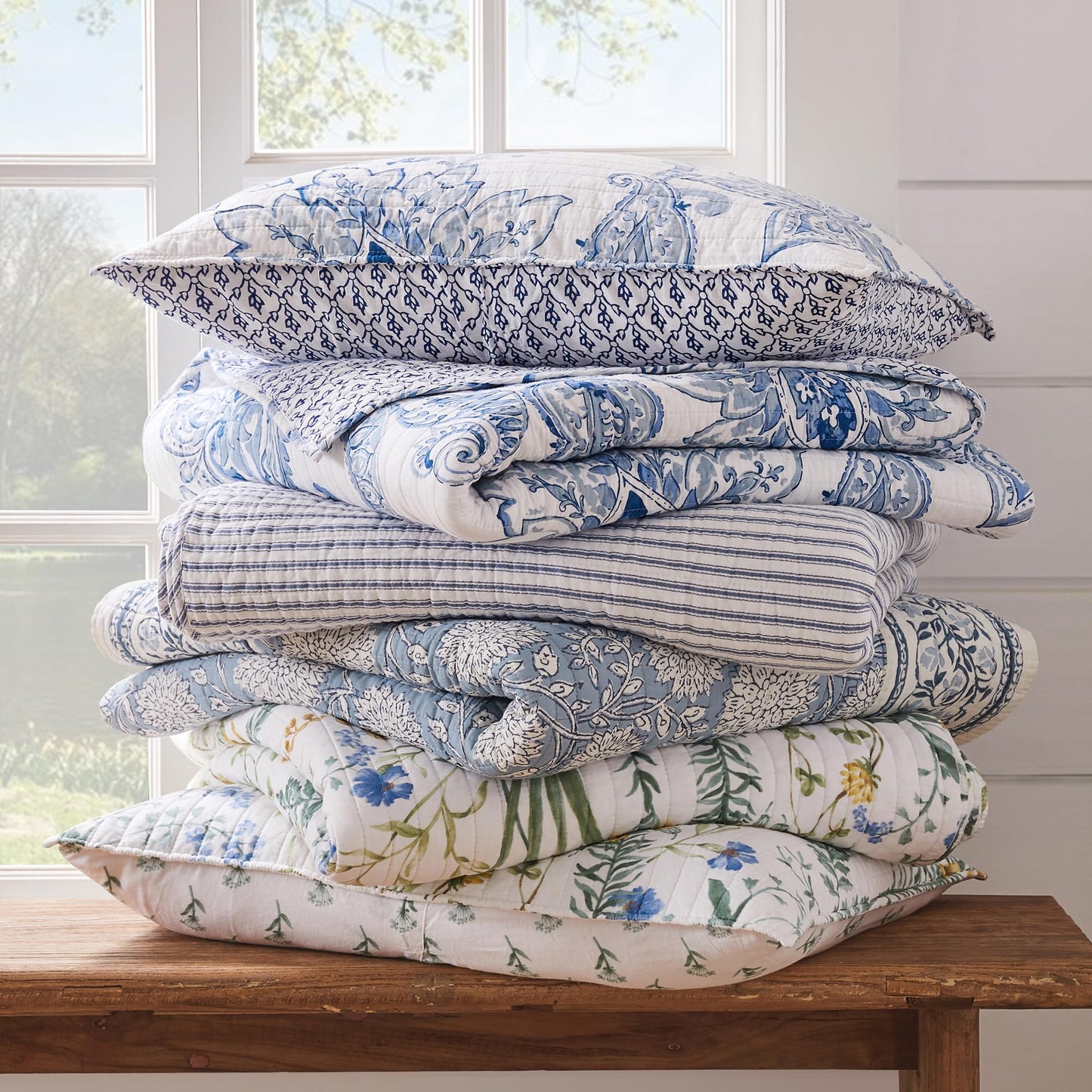 Levtex Home Adare Blue Reversible Full/Queen Quilt Set (88x92in) with 2 Pillow Shams (26x20in) - Floral Bedding - Blue White - Cotton Full/Queen Size Quilt Bedding Set - Lightweight, Soft, Pre-Washed