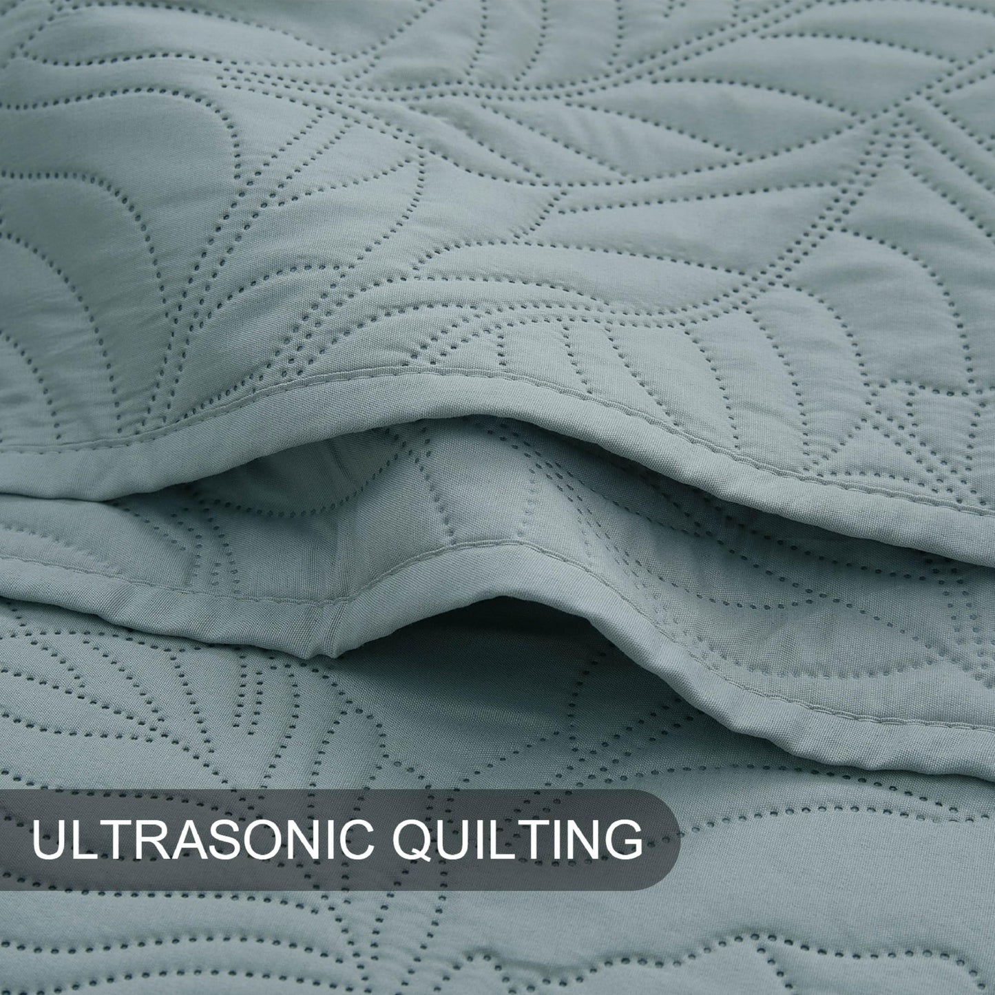 BOURINA Ultrasonic Quilt Set 3-Piece Bedding Set Pre-Washed Microfiber Ultra Soft Lightweight Leaf Bedspread Coverlet Set for All Season, Queen Aqua