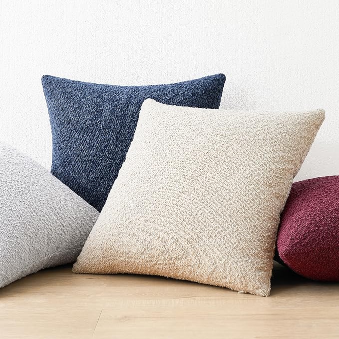 Mixhug Decorative Boucle Throw Pillow Covers, Burgundy Red, 20 x 20 Inches, Pack of 2 - Textured Boho Pillow Covers for Couch and Bed