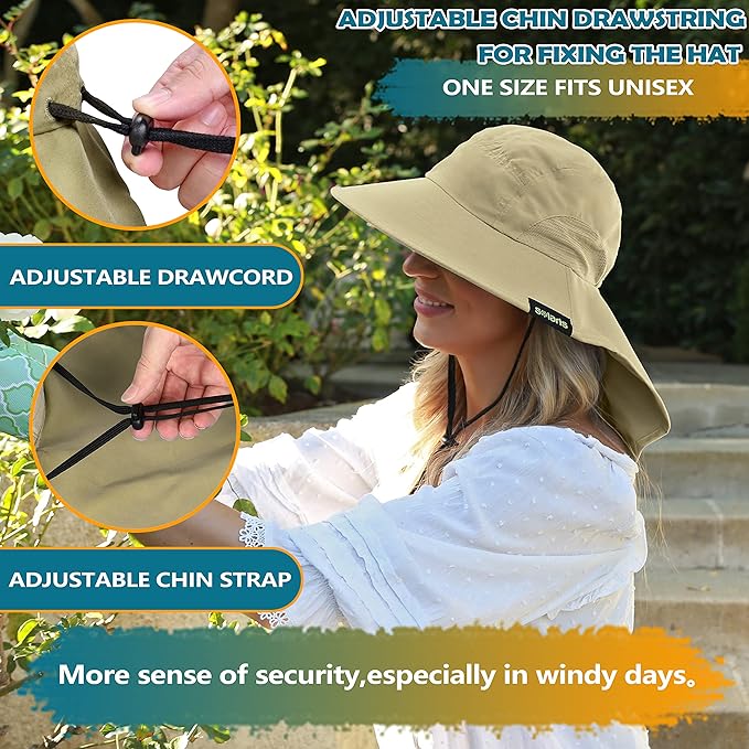 Solaris Sun Hat with Neck Flap, UPF 50 Sun Protection Lightweight Sun Cap for Men Women, Wide Brim Hat for Fishing Hiking