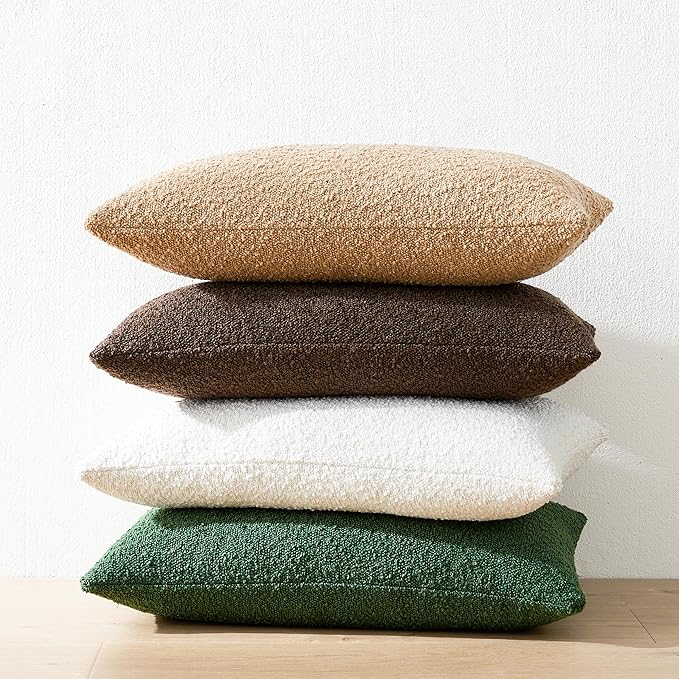 Mixhug Decorative Boucle Throw Pillow Covers, Chocolate Brown, 12 x 20 Inches, Pack of 2 - Textured Boho Pillow Covers for Couch and Bed