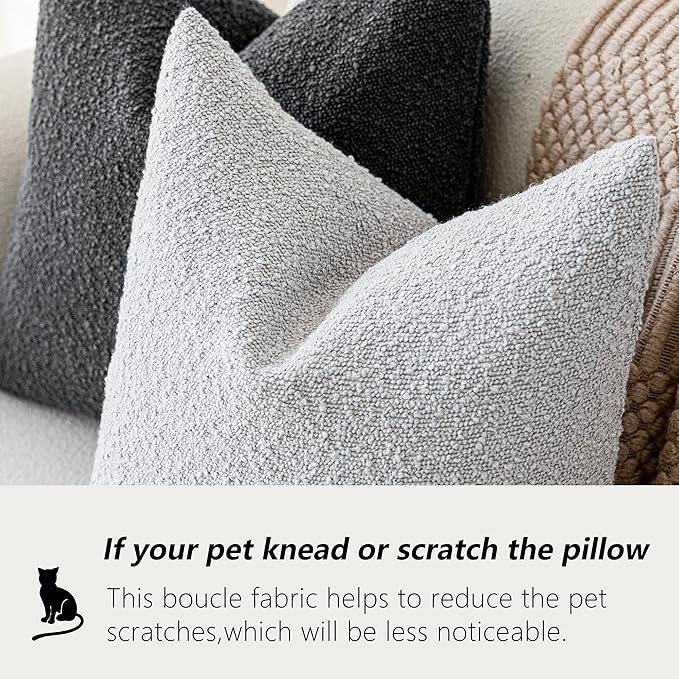 Foindtower Decorative Textured Boucle Throw Pillow Covers Accent Solid Pillow Cases Neutral Soft Cozy Couch Cushion Case for Chair Sofa Bedroom Living Room Home Decor 16x16 Inch,1PC,Light Grey