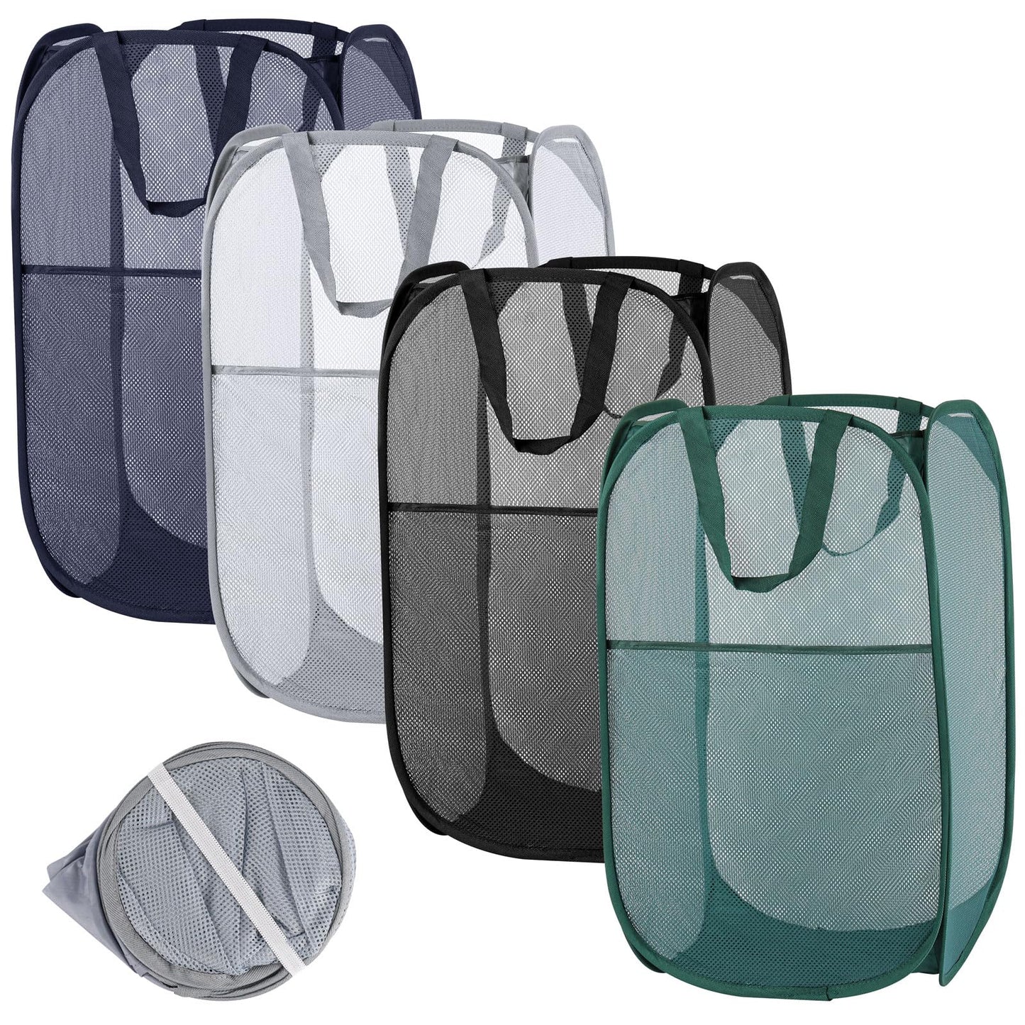 4Pcs Pop Up Laundry Basket Set, Collapsible Pop Up Hamper in 4 Colors, Mesh Laundry Basket for Home, Dorm, Travel & Storage