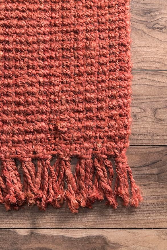 Nuloom Daniela Brick, 6' x 9', Handmade, Jute, Tassel, Soft and Textured, High Traffic, Stain Resistant, Easy Clean, Durable Area Rug for Bedroom, Living Room, Dining Space, Foyer, Entryway