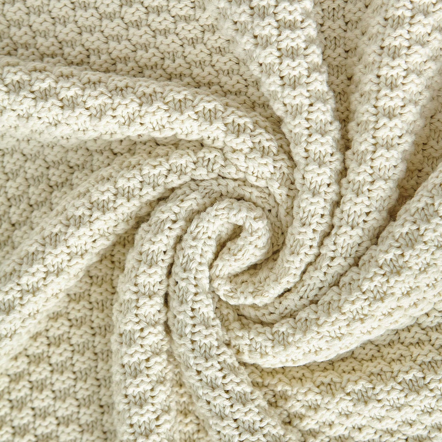 Longhui bedding 100% Cotton Knitted Throw Blanket – Cream, Soft & Cozy, Machine Washable, 51"x63" – Perfect for Living Room, Couch, Sofa, Bed or Travel