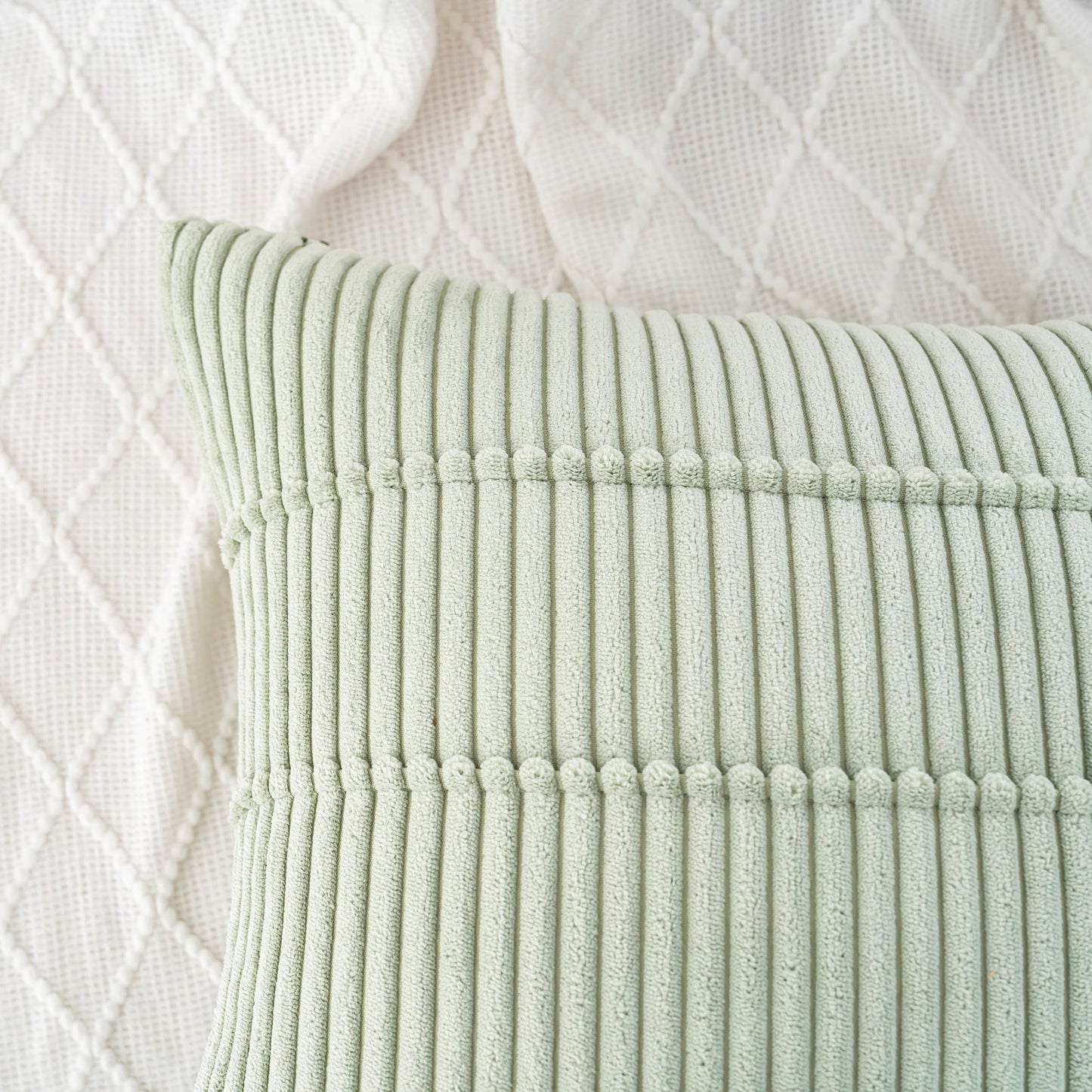 RDQRDQ Decorative Throw Pillow Covers Set of 2 ，Rustic Farmhouse Boho Home Decor, Soft Plush Striped Corduroy Square Cushion Case 18"x18"Sagegreen