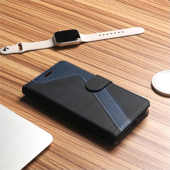 CIVICASE for iPhone 17 Air Wallet Case,PU Leather Flip Case RFID Blocking Credit Card Holder Folio Magnetic Stand TPU Shockproof Cover Compatible with iPhone 17 Air, Black Blue