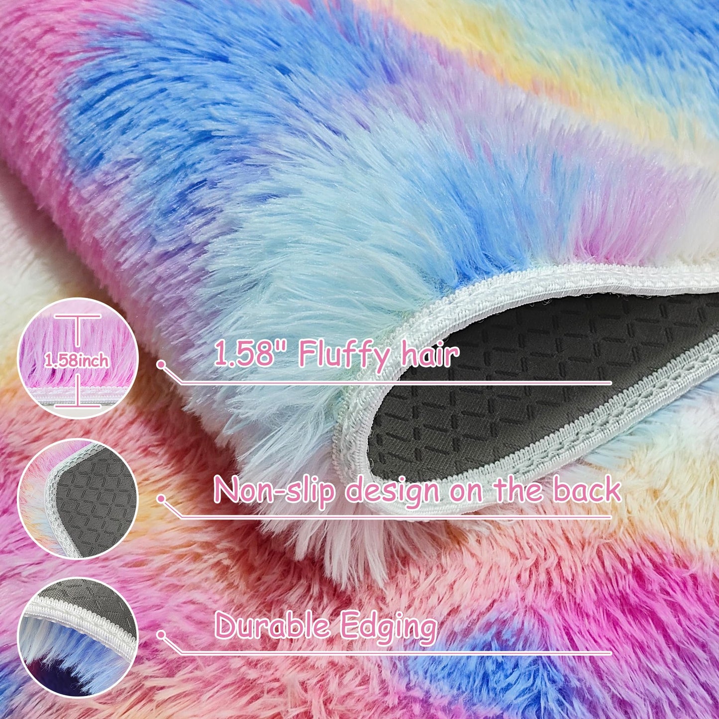 TENNOLA Rainbow Area Rugs 5x8 ft,Tie-Dyed Unicorn Fluffy Fuzzy Shaggy Carpet Soft Plush Furry Rug,for Bedroom Living Room Indoor Floor Rug Kids Girls Boys Home Decor Aesthetic, Dorm Nursery