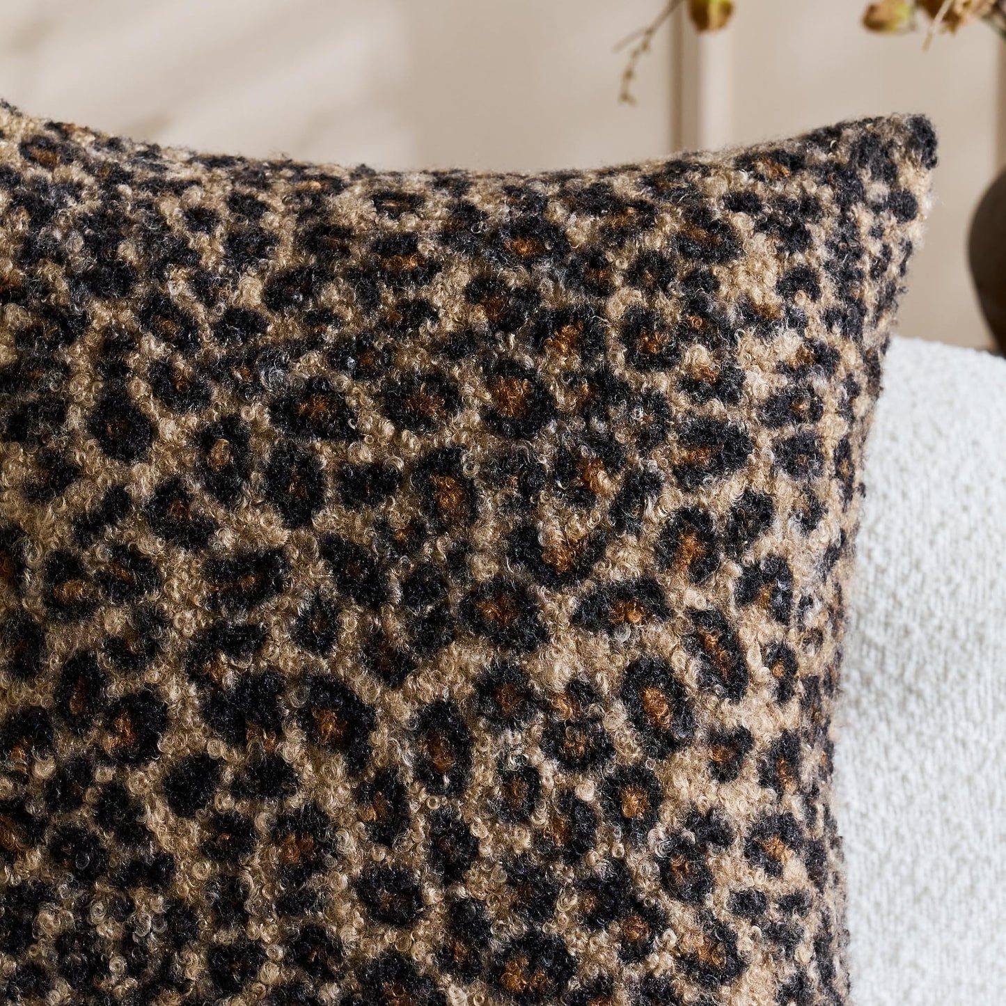 KINDREX Leopard Print Boucle Pillow Covers 18x18 Set of 2, Cloud-Like Soft & Fluffy Cheetah Cushion Cases, Eye-Catching Decor for Living Room Sofa Bedroom Decor