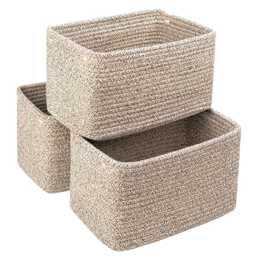 R RUNKA Small Cotton Rope Basket – Storage Bin for Organizing (10.6" x 6.7" x 6.7"), Bathroom Storage Basket for Shelf, Counter & Closet（Beige）