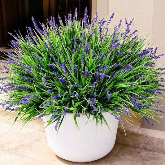Ivydale 20PCS Artificial Plants Fake Flowers Monkey Grass for Outdoors,UV Resistant Realistic Purple Faux Greenery Shrubs Outside Decor for Home Garland Porch Patio Balcony Planter Yard Office Pathway
