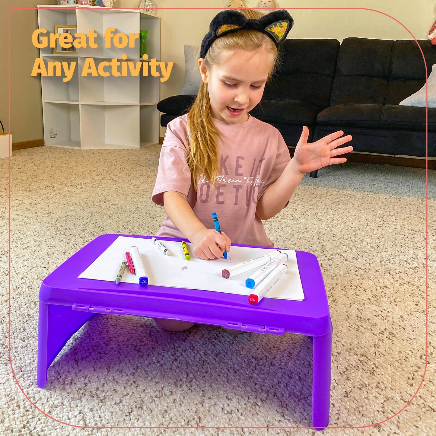 Aerolife Folding Lap Desk - Foldable Table for Work, Study, Gaming, Arts, Crafts, School - Collapsible Laptop Tray with Storage Compartment - Portable Writing Station for Kids, Adults (Black)