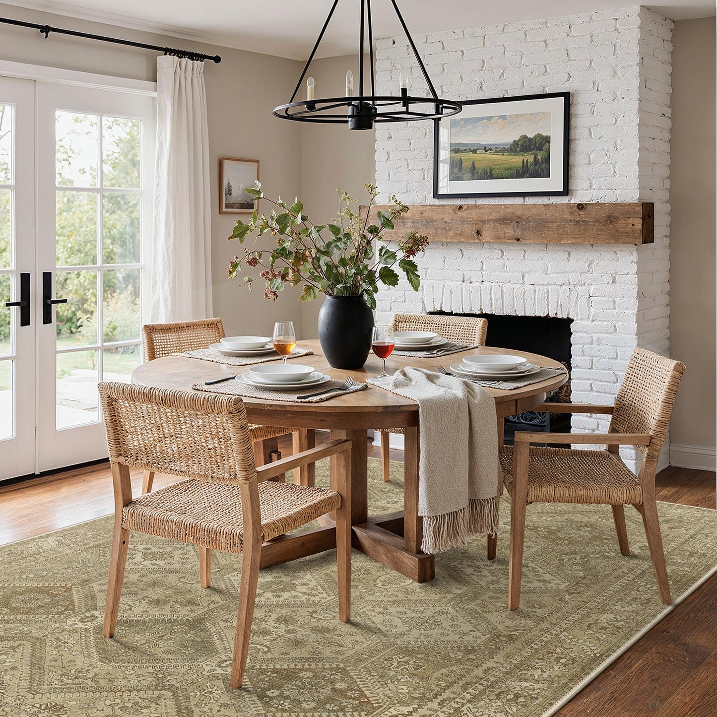 Bavni 5x7 Area Rugs for Living Room, Machine Washable Rug Non Slip, Vintage Chenille Distressed Print Carpet, Large Low Pile Ultra-Thin Lightweight Rugs for Bedroom, Dining Room, Office, Nut Brown