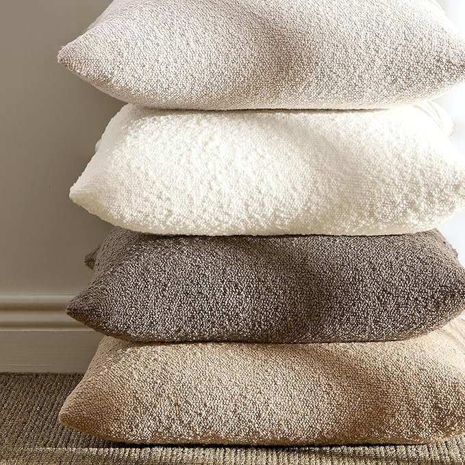 ANRODUO Pack of 2 Textured Boucle Throw Pillow Covers Soft Beige Decorative Accent Solid Pillow Cases Cozy Modern Couch Cushion Case for Chair Sofa Bedroom Living Room Spring Home Decor, 20 x 20 Inch